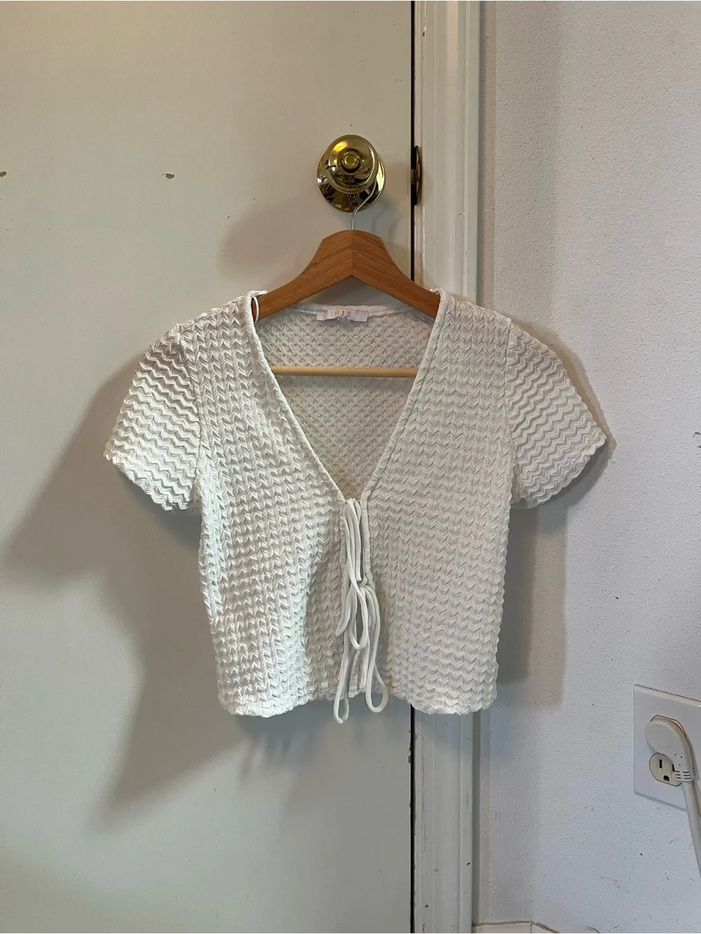 Waffle White Knit Tie-Front Top